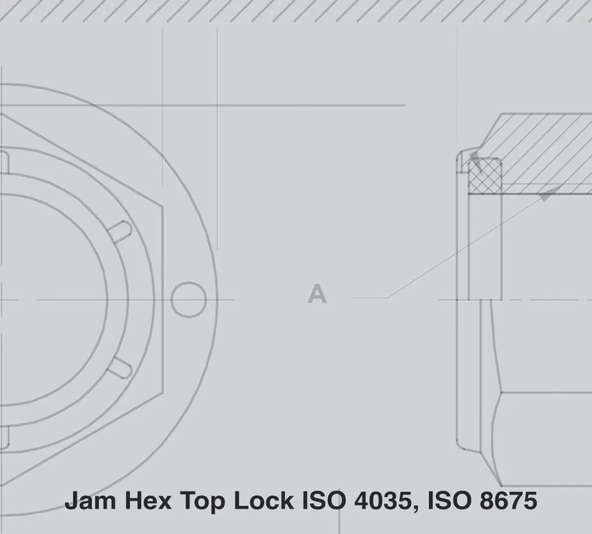 Technical drawing of a Jam Hex Top Lock with ISO specifications.