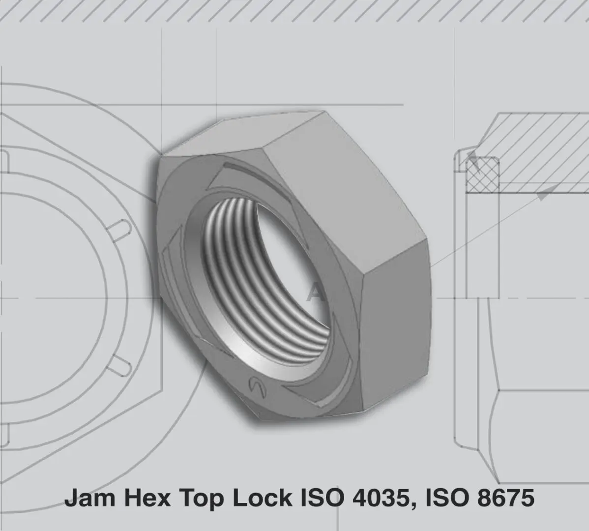 Technical drawing of a Jam Hex Top Lock with ISO specifications.